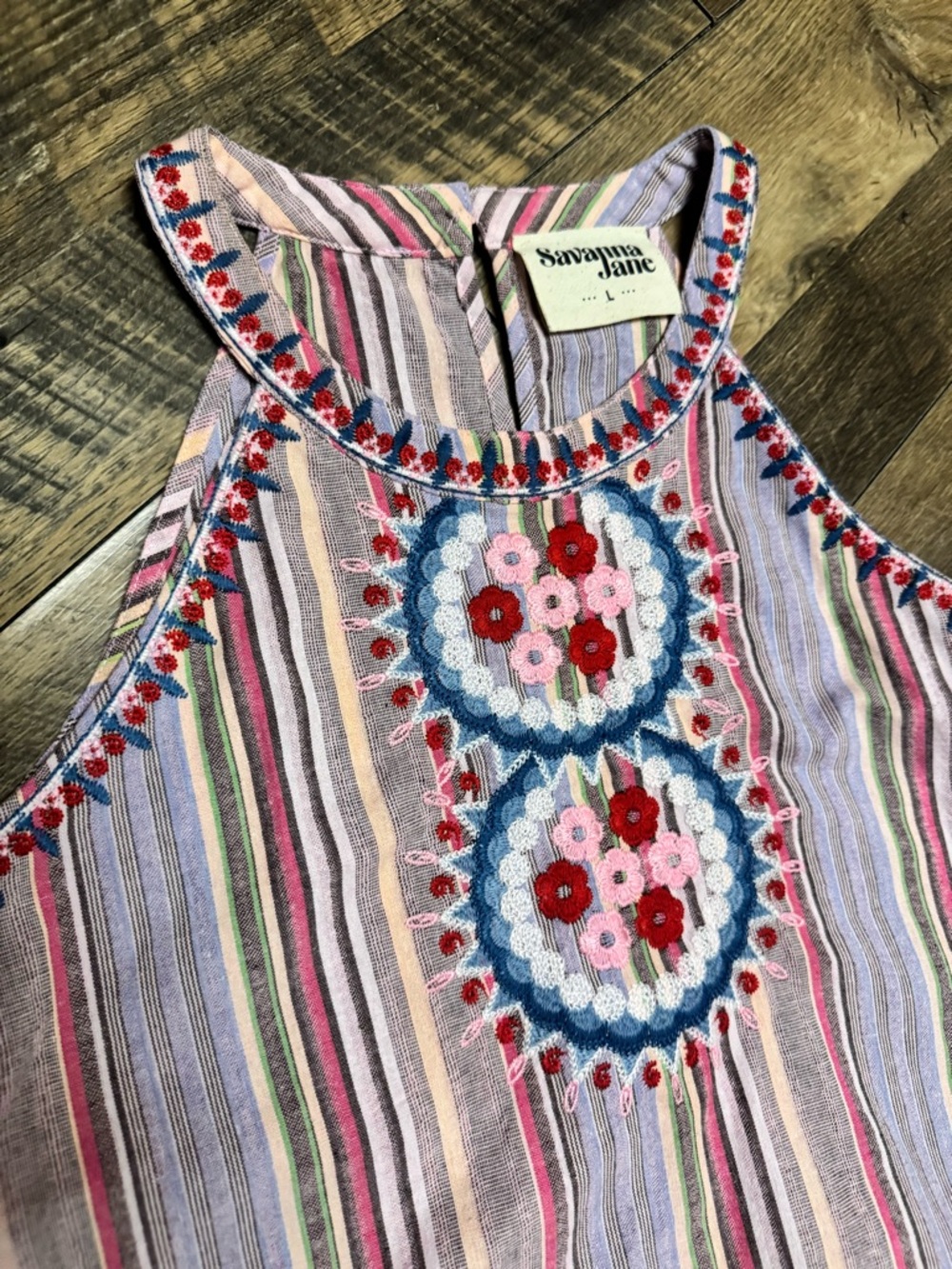 Savanna Jane Multicolor Striped Tank with Floral Embroidery - Picture 2 of 6